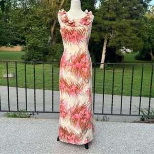 Vintage 70s Sun Fashions of Hawaii Sleeveless Tropical Floral Maxi Dress